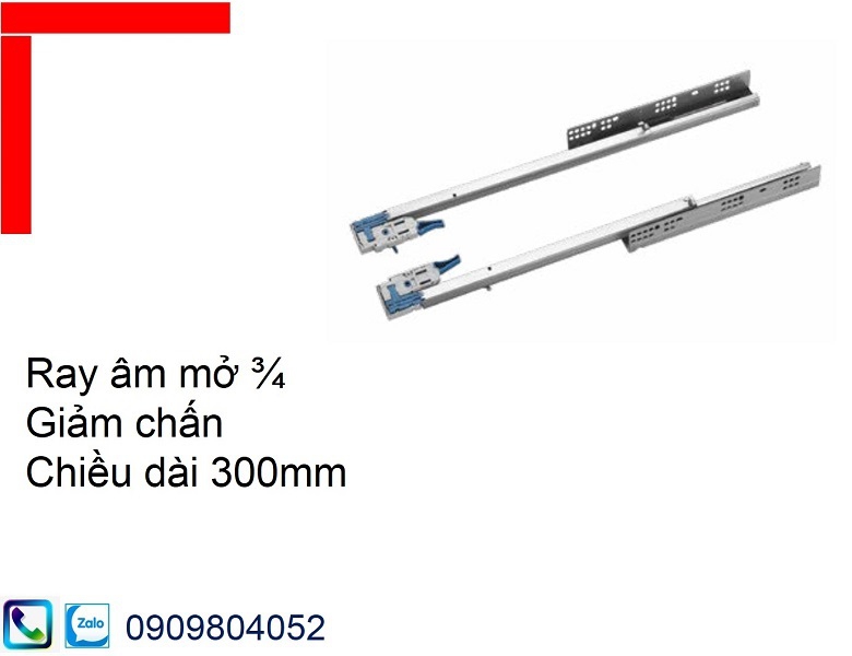 Ray âm giảm chấn Hafele EPC Evo 433.32.501 mở 3/4 chiều dài 300mm