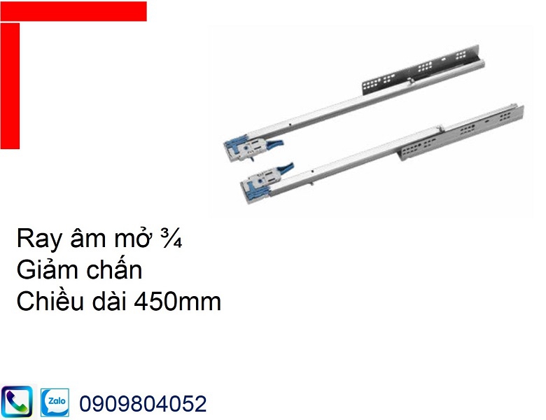 Ray âm giảm chấn Hafele EPC Evo 433.32.504 mở 3/4 chiều dài 450mm