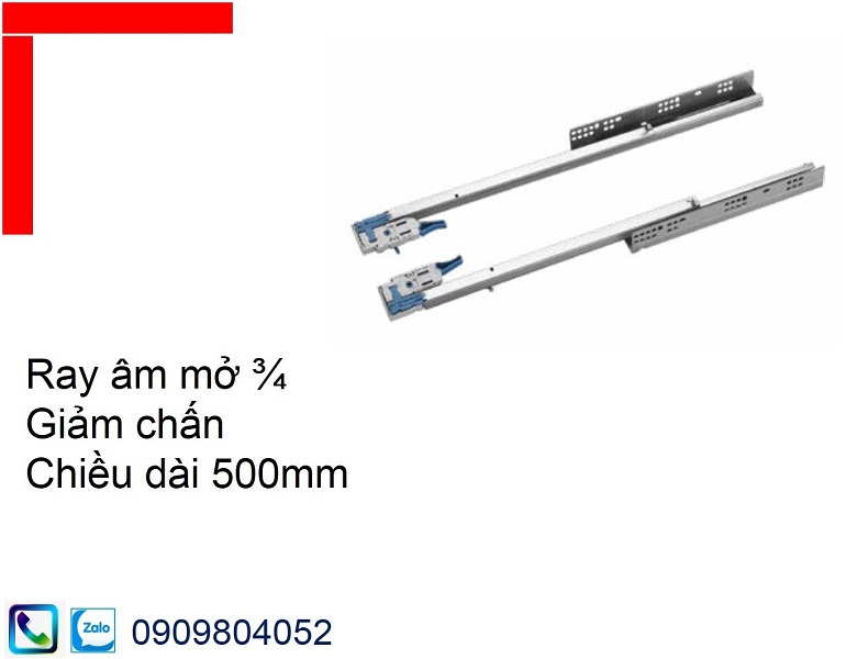 Ray âm giảm chấn Hafele EPC Evo 433.32.505 mở 3/4 chiều dài 500mm