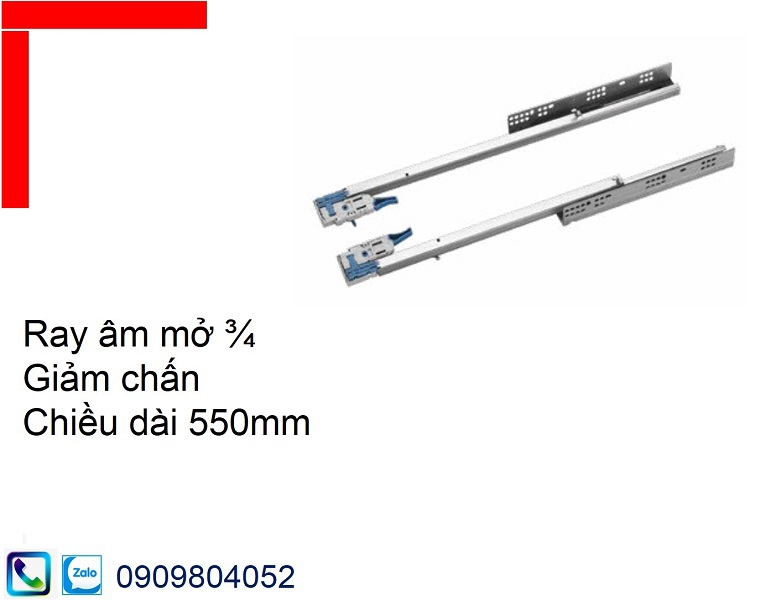 Ray âm giảm chấn Hafele EPC Evo 433.32.506 mở 3/4 chiều dài 550mm